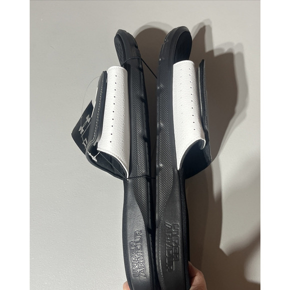 Under Armour Ignite Pro Slides Mens 17 Black White Slip On Flip Flop Sandals - Picture 5 of 9